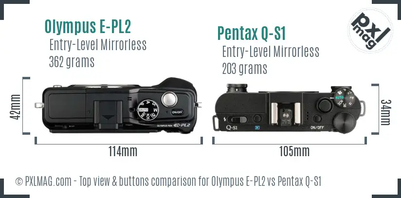 Olympus E-PL2 vs Pentax Q-S1 top view buttons comparison