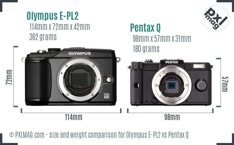 Olympus E-PL2 vs Pentax Q size comparison