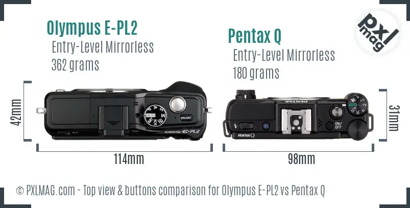 Olympus E-PL2 vs Pentax Q top view buttons comparison
