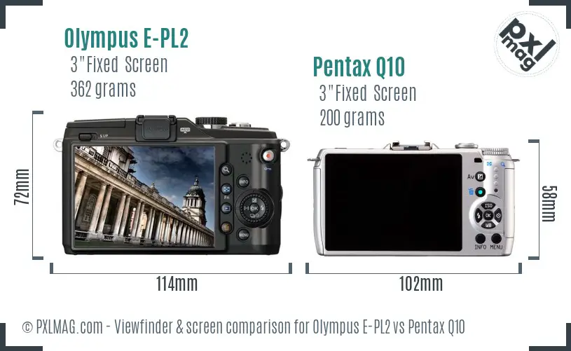 Olympus E-PL2 vs Pentax Q10 Screen and Viewfinder comparison