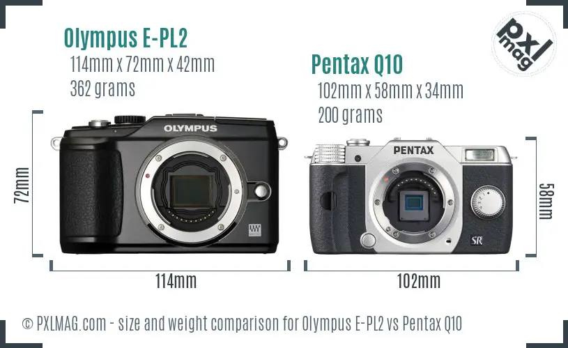 Olympus E-PL2 vs Pentax Q10 size comparison