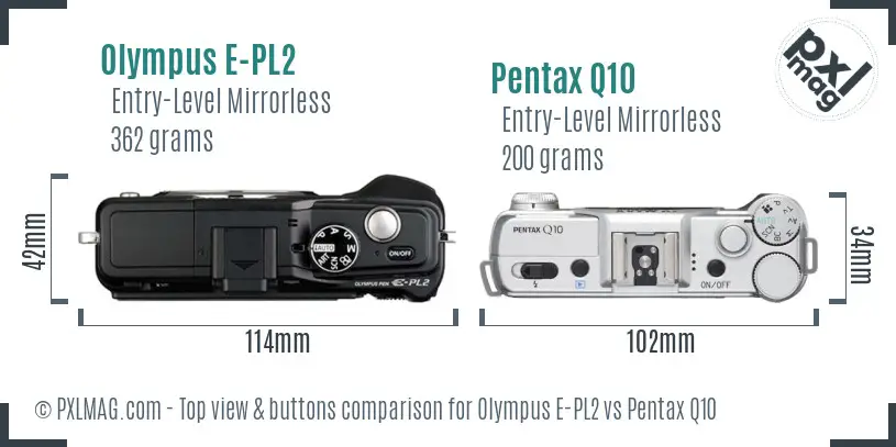 Olympus E-PL2 vs Pentax Q10 top view buttons comparison