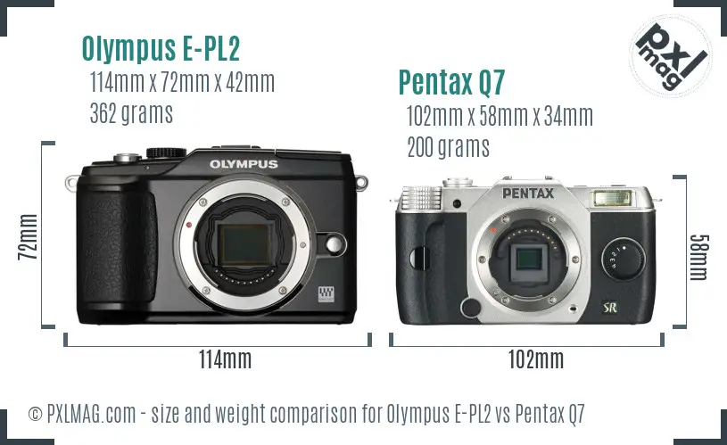 Olympus E-PL2 vs Pentax Q7 size comparison