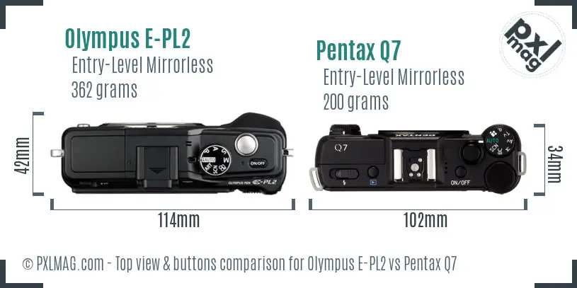 Olympus E-PL2 vs Pentax Q7 top view buttons comparison