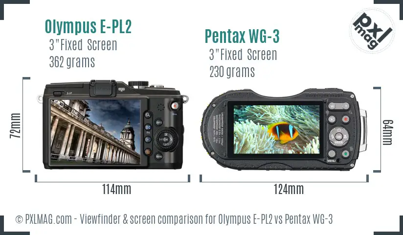 Olympus E-PL2 vs Pentax WG-3 Screen and Viewfinder comparison