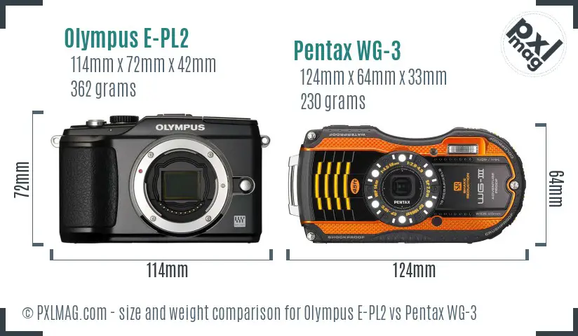 Olympus E-PL2 vs Pentax WG-3 size comparison
