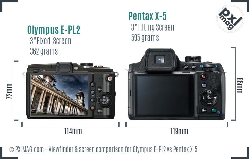 Olympus E-PL2 vs Pentax X-5 Screen and Viewfinder comparison