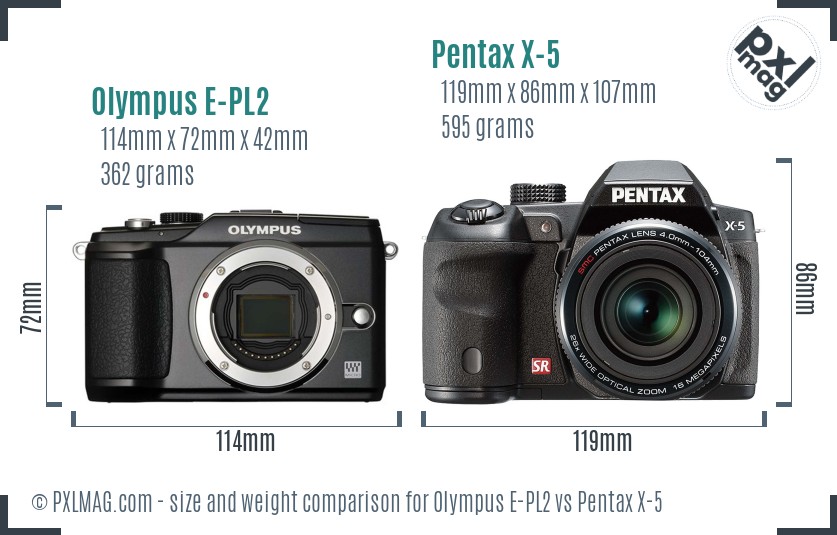Olympus E-PL2 vs Pentax X-5 size comparison Olympus E-PL2 vs Pentax X-5 size comparison