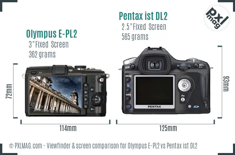 Olympus E-PL2 vs Pentax ist DL2 Screen and Viewfinder comparison