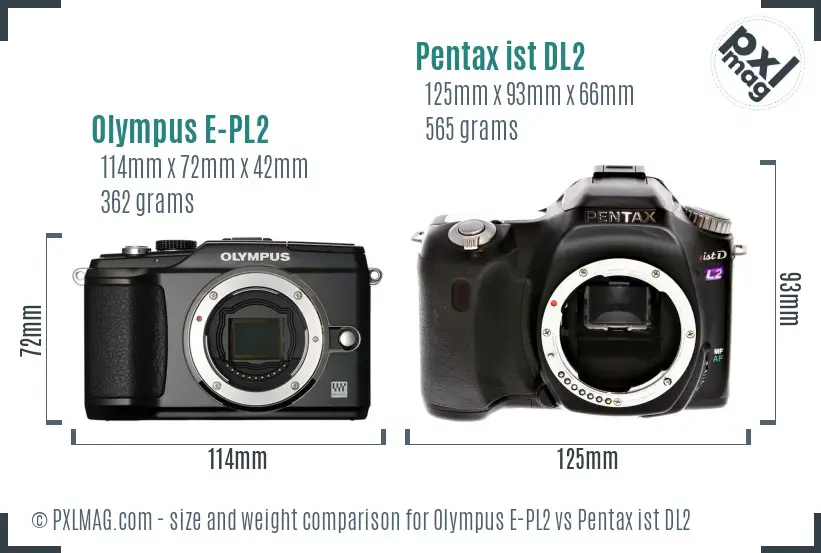 Olympus E-PL2 vs Pentax ist DL2 size comparison