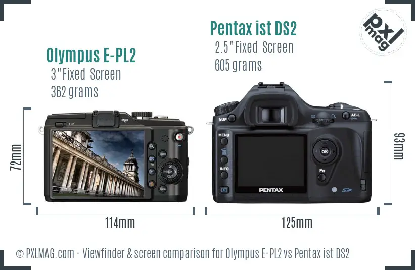 Olympus E-PL2 vs Pentax ist DS2 Screen and Viewfinder comparison