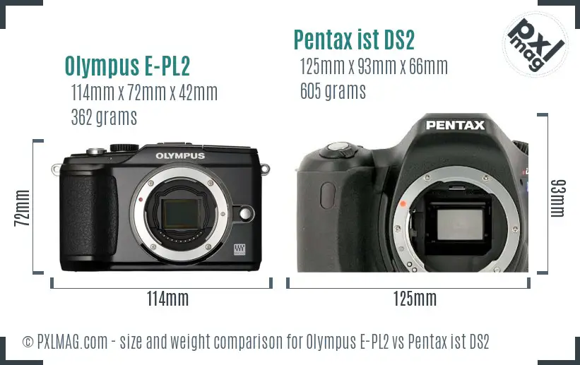 Olympus E-PL2 vs Pentax ist DS2 size comparison