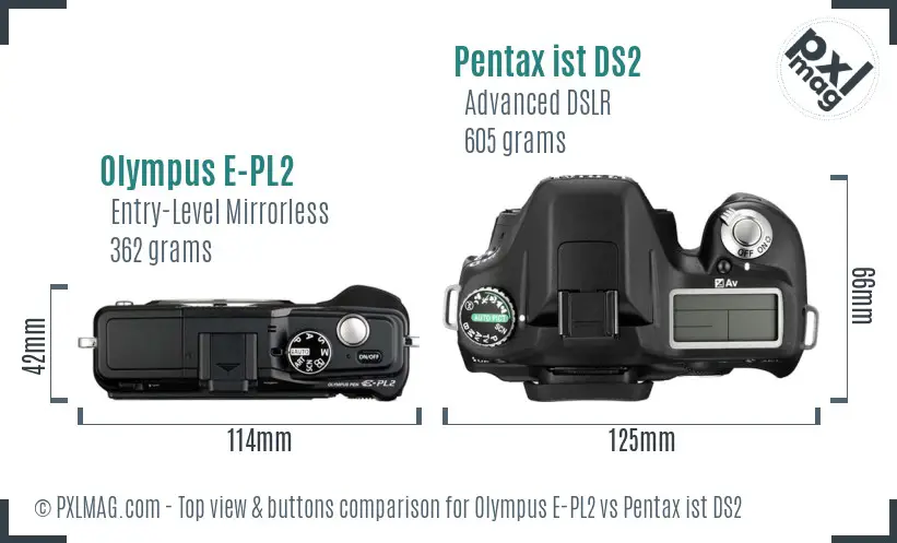 Olympus E-PL2 vs Pentax ist DS2 top view buttons comparison