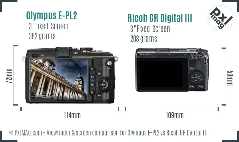 Olympus E-PL2 vs Ricoh GR Digital III Screen and Viewfinder comparison