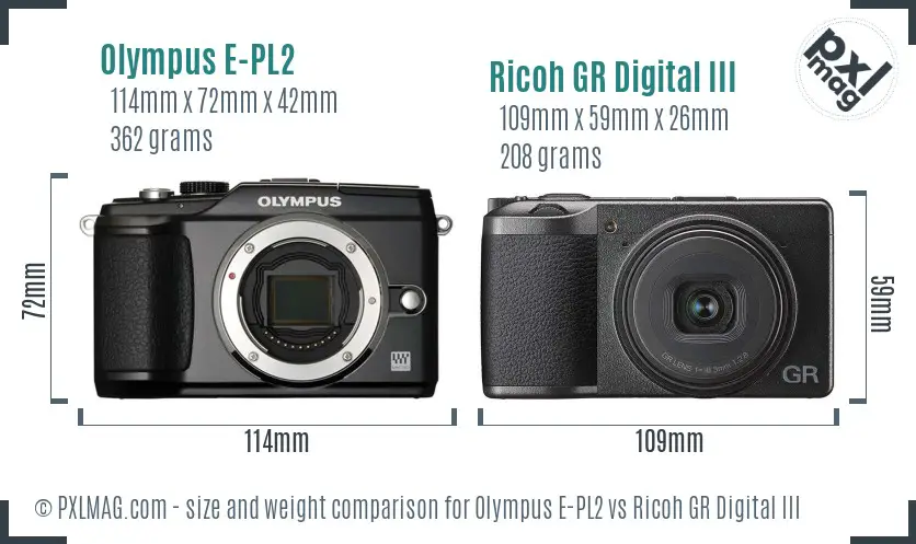 Olympus E-PL2 vs Ricoh GR Digital III size comparison