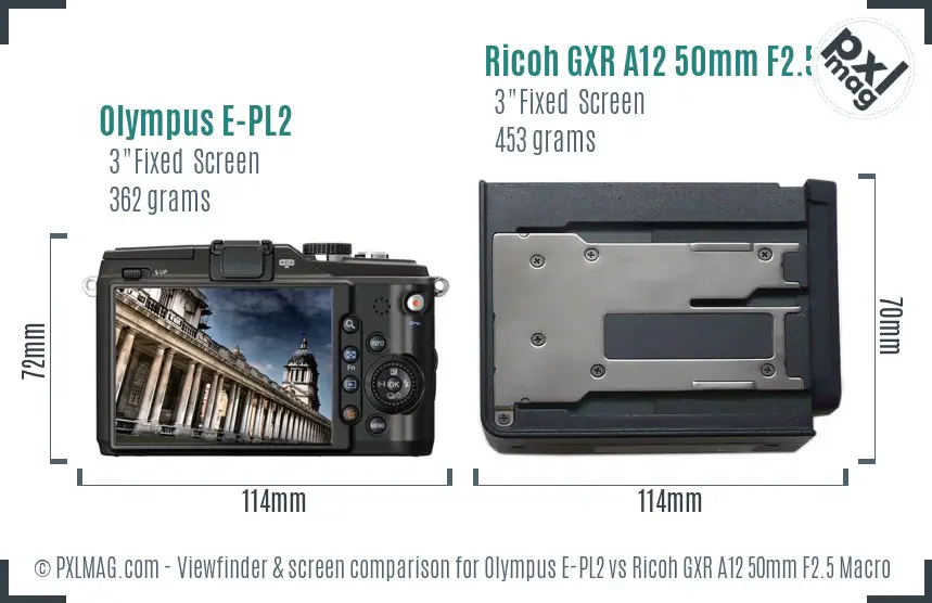 Olympus E-PL2 vs Ricoh GXR A12 50mm F2.5 Macro Screen and Viewfinder comparison