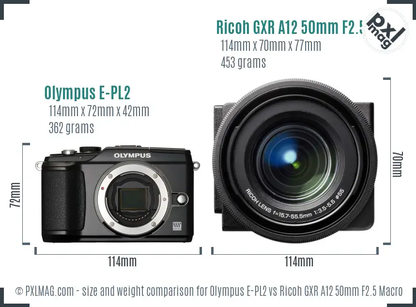 Olympus E-PL2 vs Ricoh GXR A12 50mm F2.5 Macro size comparison