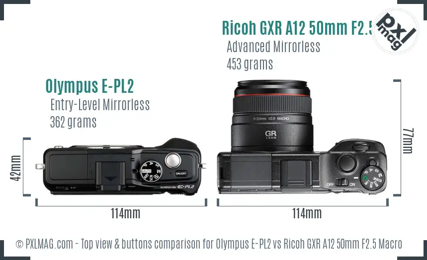 Olympus E-PL2 vs Ricoh GXR A12 50mm F2.5 Macro top view buttons comparison