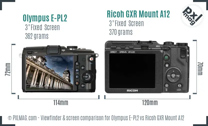 Olympus E-PL2 vs Ricoh GXR Mount A12 Screen and Viewfinder comparison