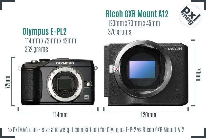 Olympus E-PL2 vs Ricoh GXR Mount A12 size comparison