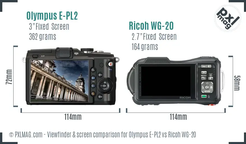 Olympus E-PL2 vs Ricoh WG-20 Screen and Viewfinder comparison