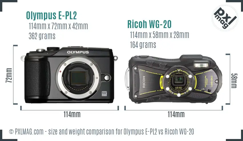 Olympus E-PL2 vs Ricoh WG-20 size comparison