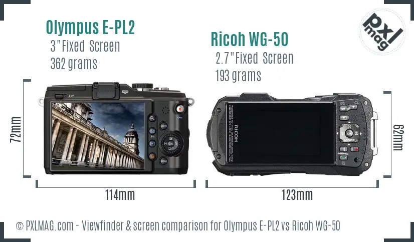 Olympus E-PL2 vs Ricoh WG-50 Screen and Viewfinder comparison