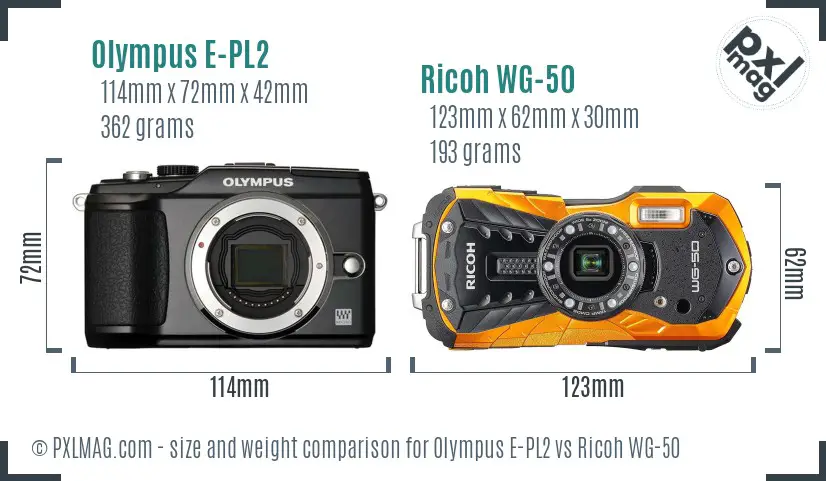 Olympus E-PL2 vs Ricoh WG-50 size comparison