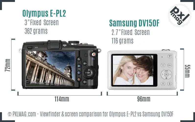 Olympus E-PL2 vs Samsung DV150F Screen and Viewfinder comparison