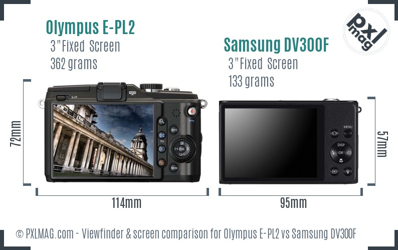 Olympus E-PL2 vs Samsung DV300F Screen and Viewfinder comparison