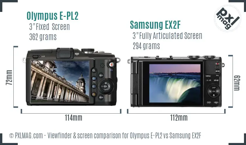 Olympus E-PL2 vs Samsung EX2F Screen and Viewfinder comparison Olympus E-PL2 vs Samsung EX2F Screen and Viewfinder comparison