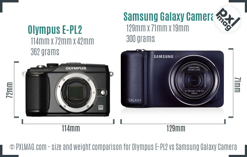 Olympus E-PL2 vs Samsung Galaxy Camera size comparison