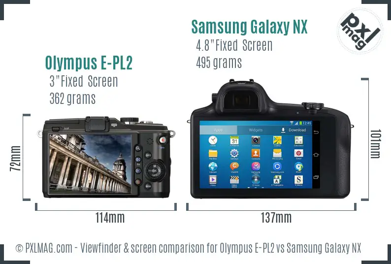 Olympus E-PL2 vs Samsung Galaxy NX Screen and Viewfinder comparison