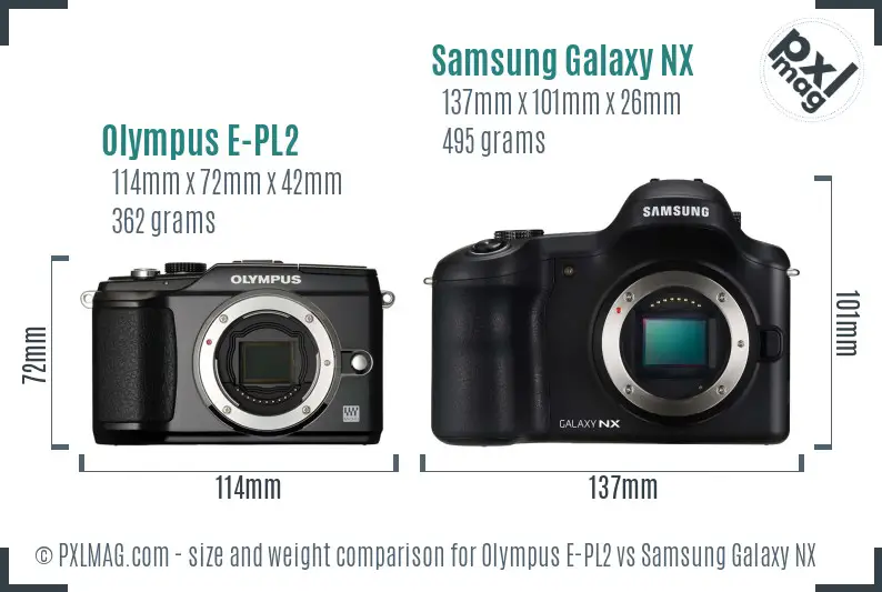 Olympus E-PL2 vs Samsung Galaxy NX size comparison