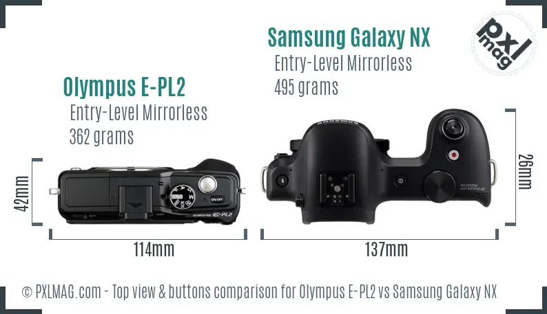 Olympus E-PL2 vs Samsung Galaxy NX top view buttons comparison