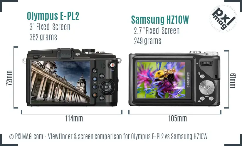 Olympus E-PL2 vs Samsung HZ10W Screen and Viewfinder comparison