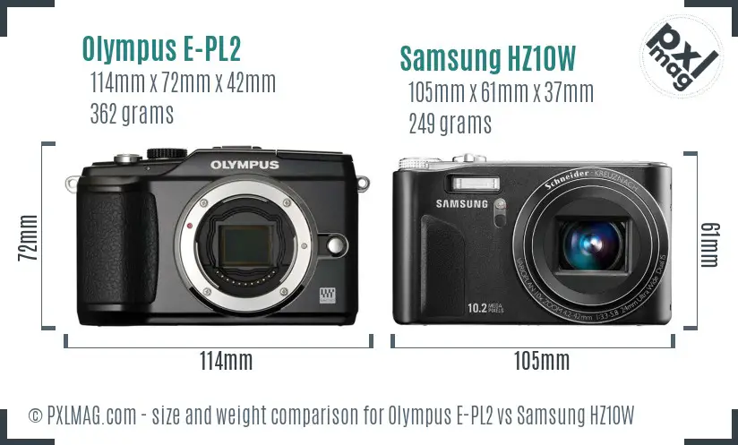 Olympus E-PL2 vs Samsung HZ10W size comparison