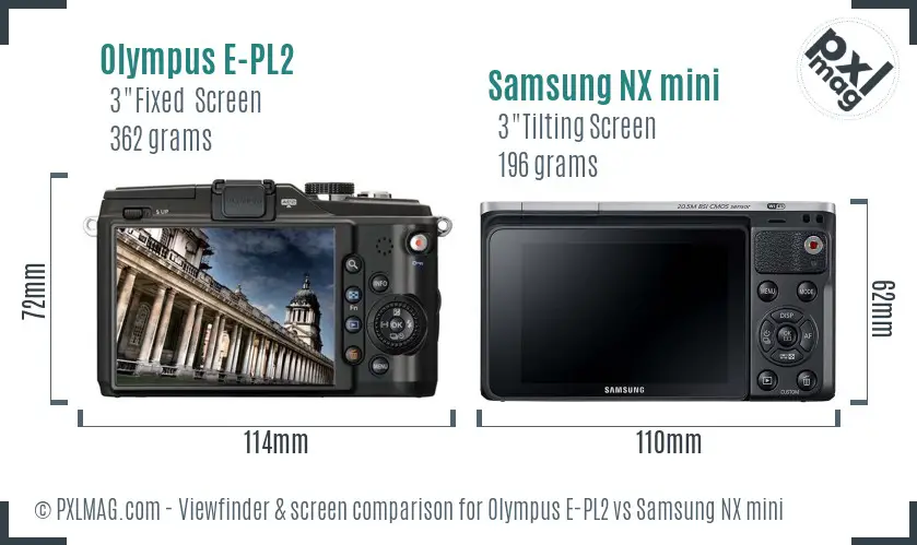 Olympus E-PL2 vs Samsung NX mini Screen and Viewfinder comparison