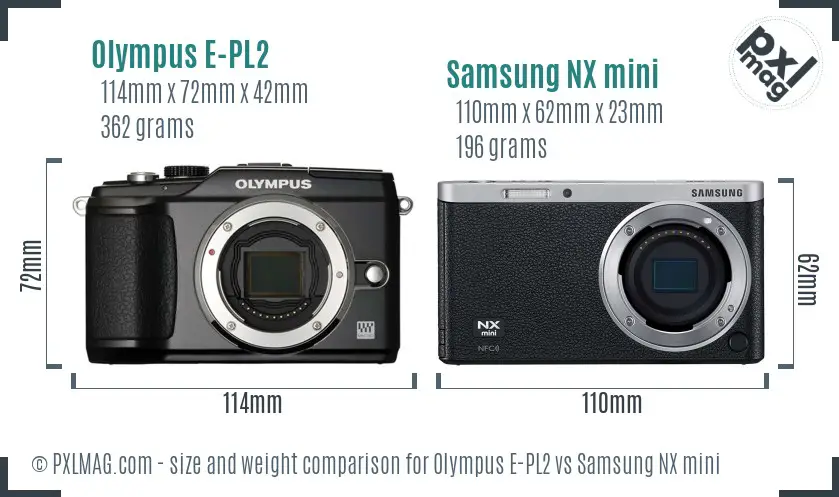 Olympus E-PL2 vs Samsung NX mini size comparison