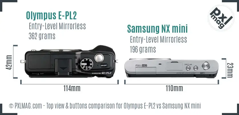 Olympus E-PL2 vs Samsung NX mini top view buttons comparison