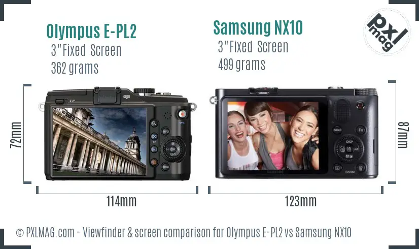 Olympus E-PL2 vs Samsung NX10 Screen and Viewfinder comparison