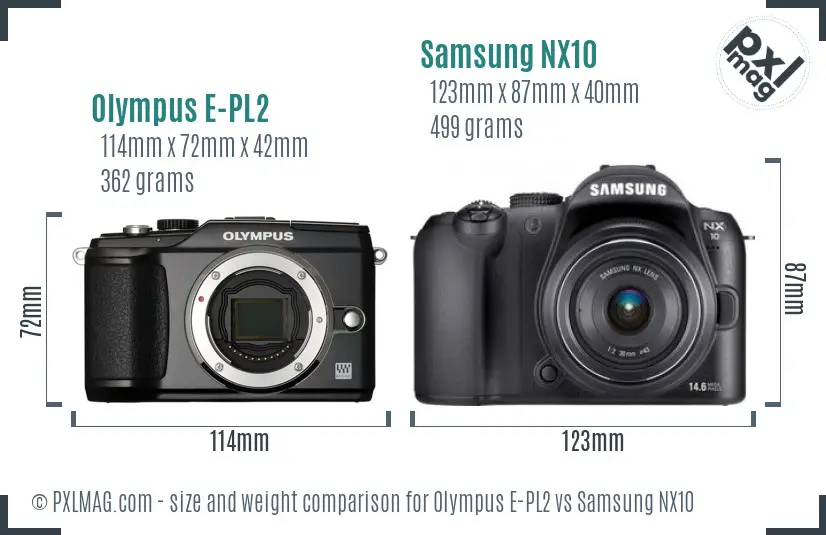 Olympus E-PL2 vs Samsung NX10 size comparison