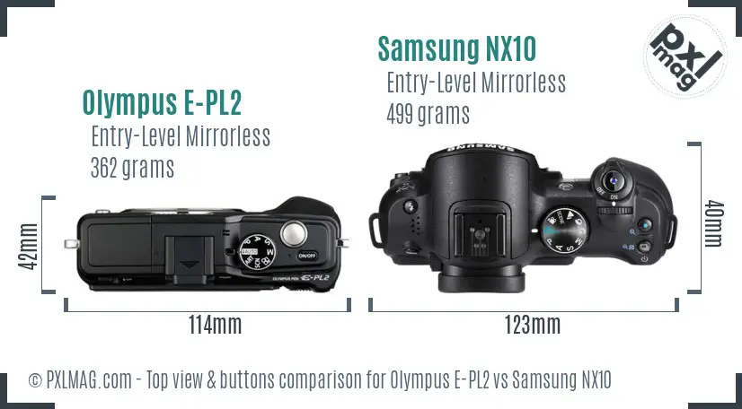Olympus E-PL2 vs Samsung NX10 top view buttons comparison