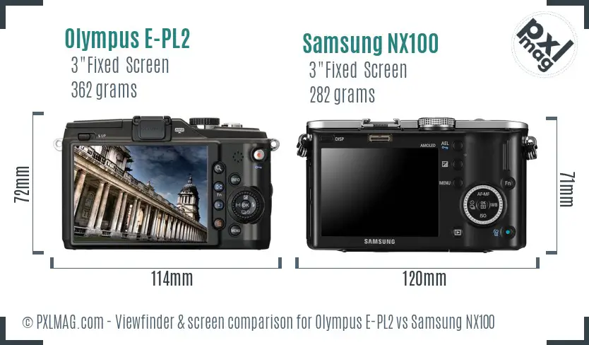 Olympus E-PL2 vs Samsung NX100 Screen and Viewfinder comparison