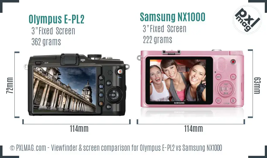 Olympus E-PL2 vs Samsung NX1000 Screen and Viewfinder comparison