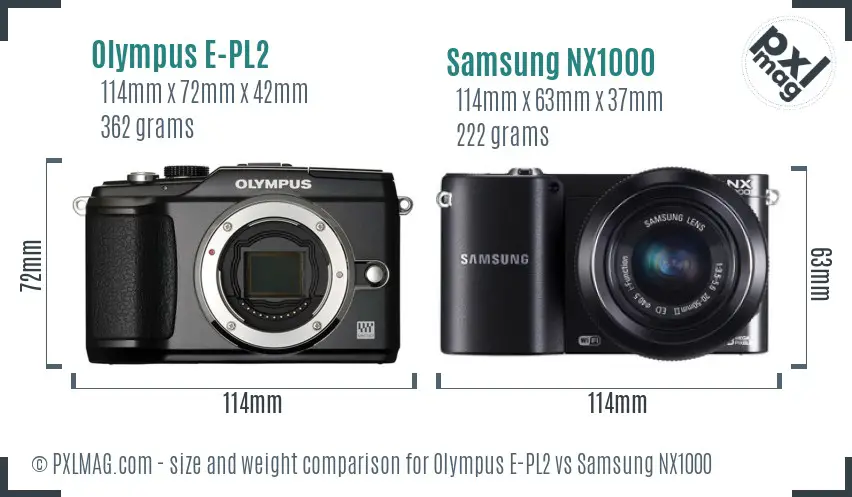 Olympus E-PL2 vs Samsung NX1000 size comparison