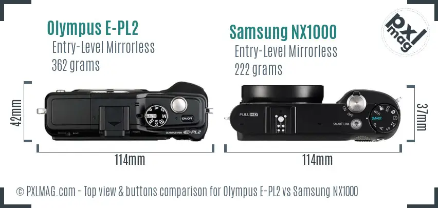 Olympus E-PL2 vs Samsung NX1000 top view buttons comparison