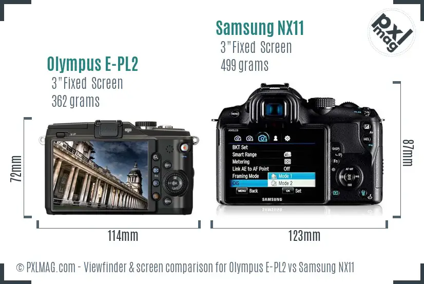 Olympus E-PL2 vs Samsung NX11 Screen and Viewfinder comparison