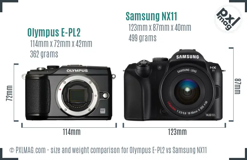 Olympus E-PL2 vs Samsung NX11 size comparison