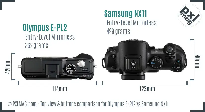 Olympus E-PL2 vs Samsung NX11 top view buttons comparison